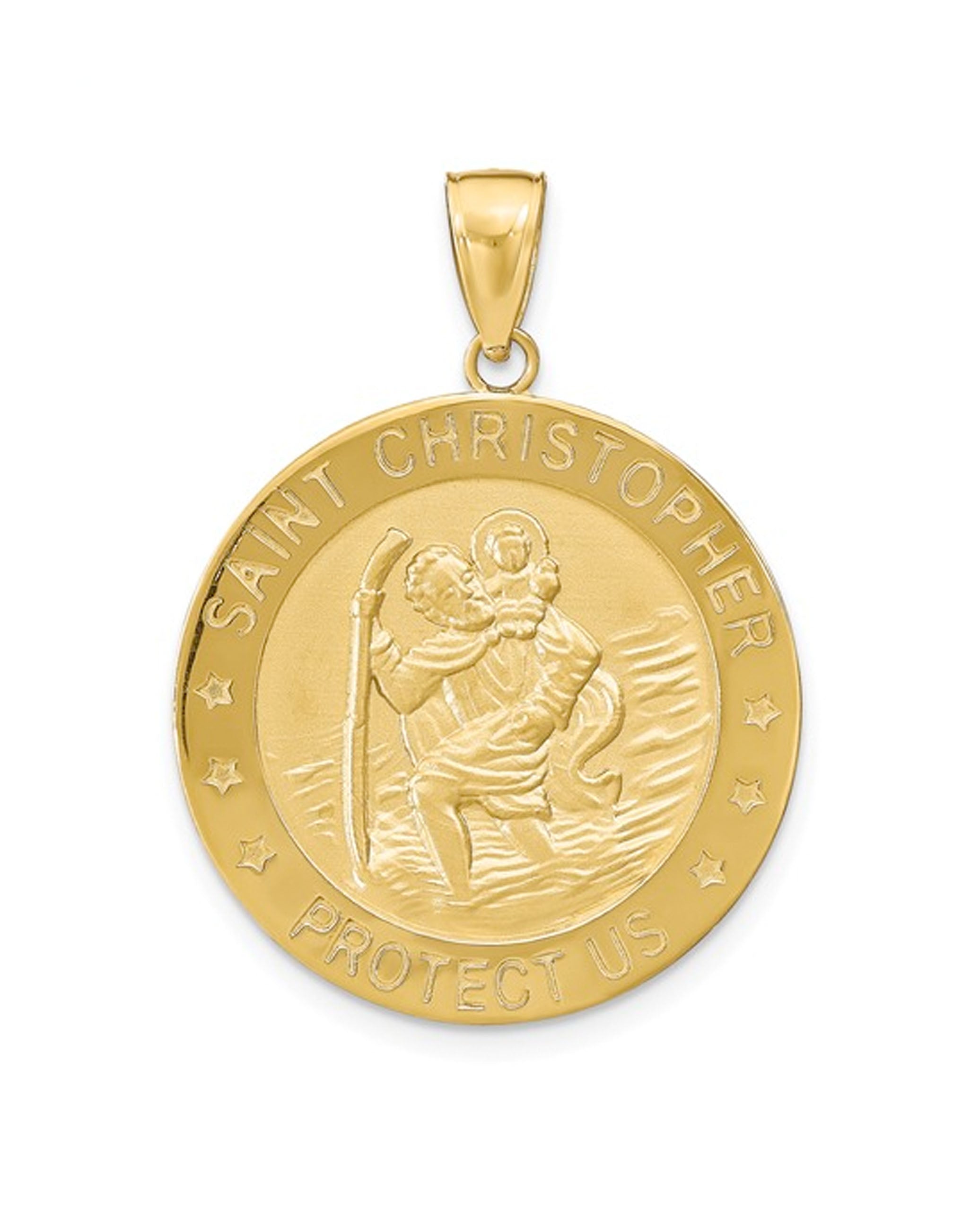 14K Yellow Gold St Christopher Round Medal Charm