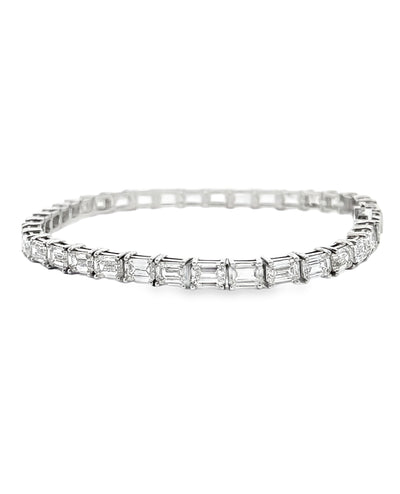 14K White Gold 10.31 Carat Lab Grown Emerald Cut Diamond Tennis Bracelet