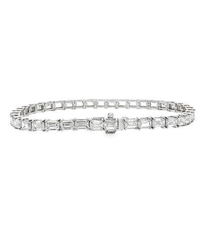 14K White Gold 10.31 Carat Lab Grown Emerald Cut Diamond Tennis Bracelet