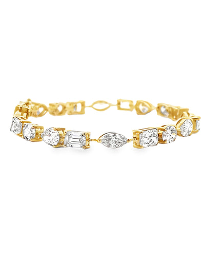 14K Yellow Gold Lab Grown Diamond Mixed Cut 12.49 Carat Tennis Bracelet
