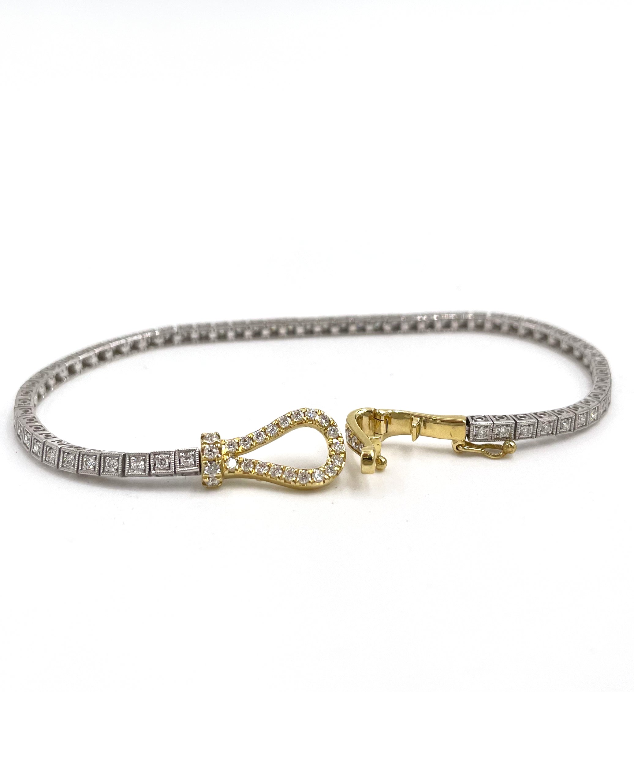 Simon G. MB1733-Y 18K Two Tone Gold Diamond Buckle Tennis Bracelet