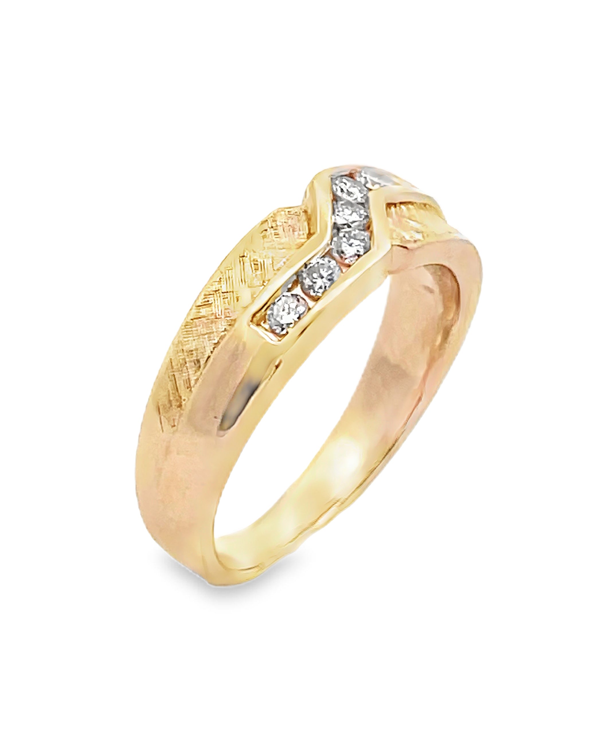 14K Yellow Gold Diamond Zig Zag Ring