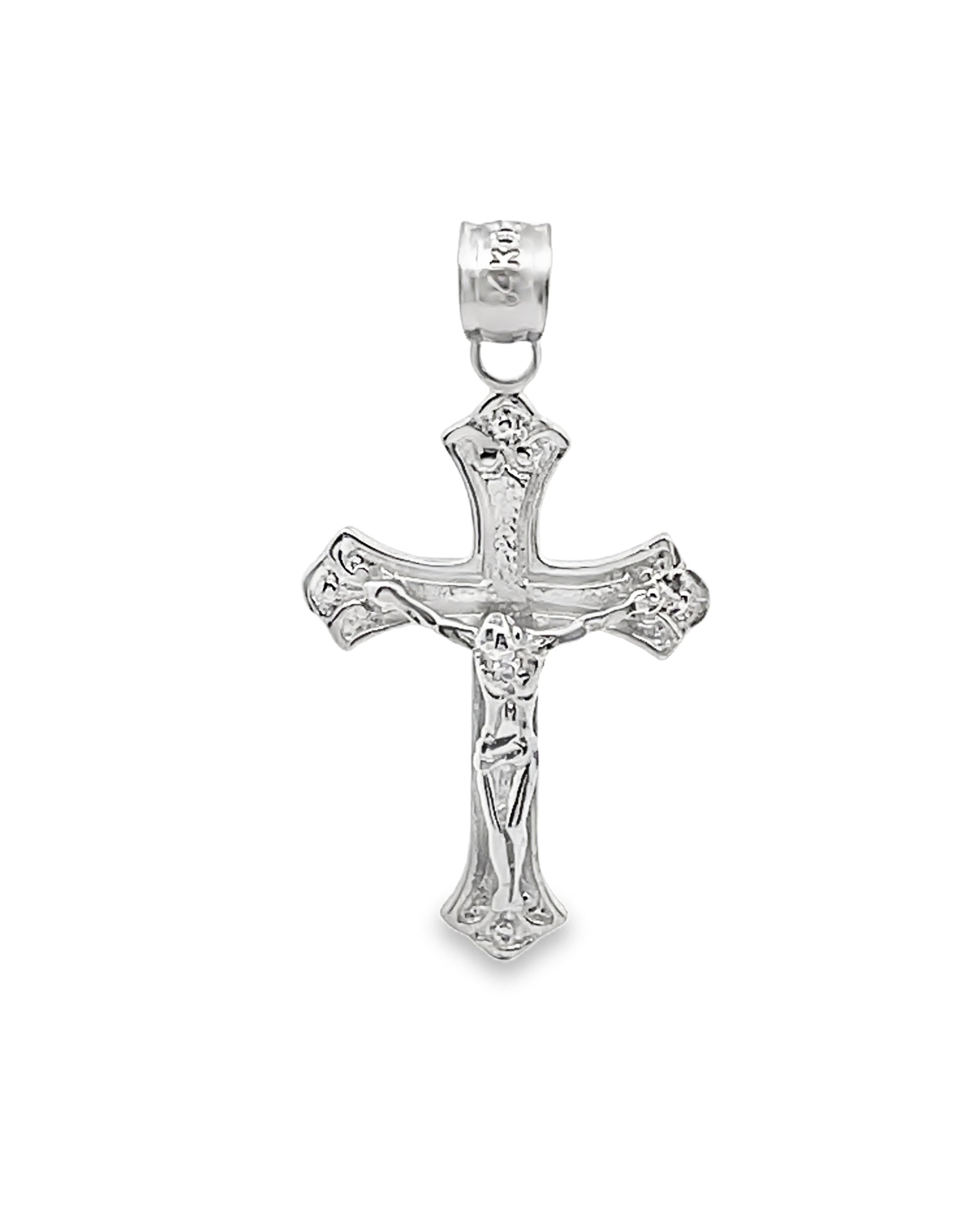 14K White Gold Solid Crucifix