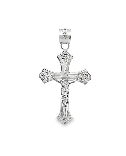 14K White Gold Solid Crucifix