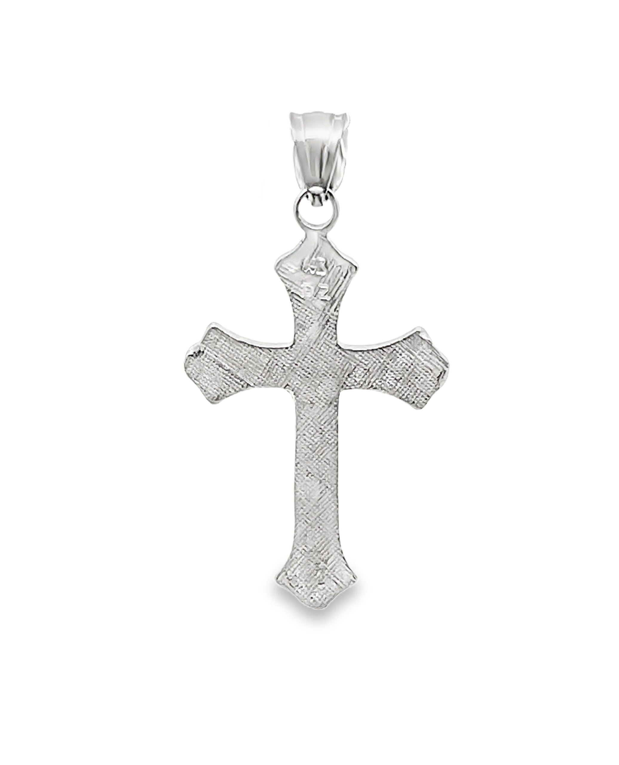 14K White Gold Solid Crucifix
