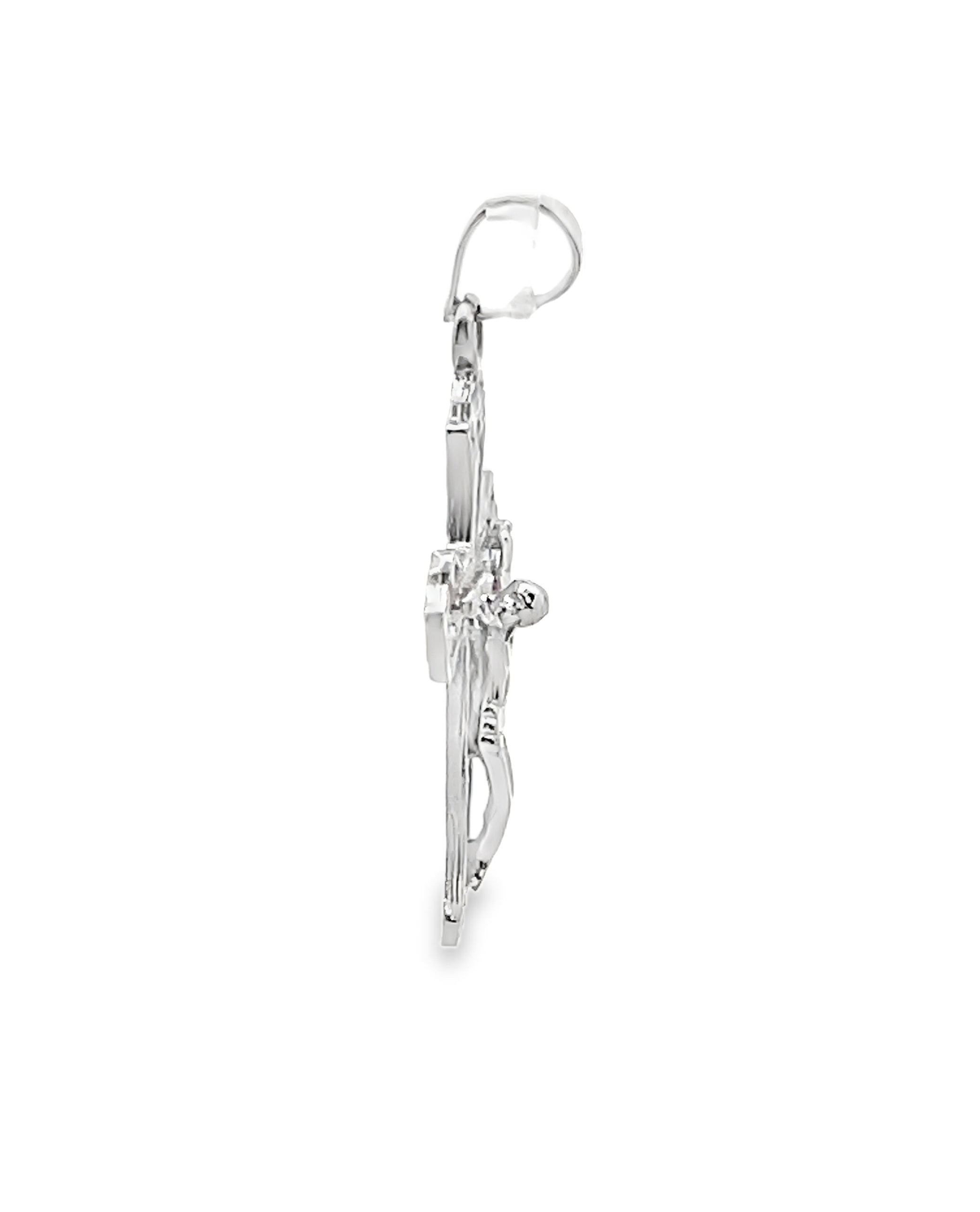 14K White Gold Solid Crucifix