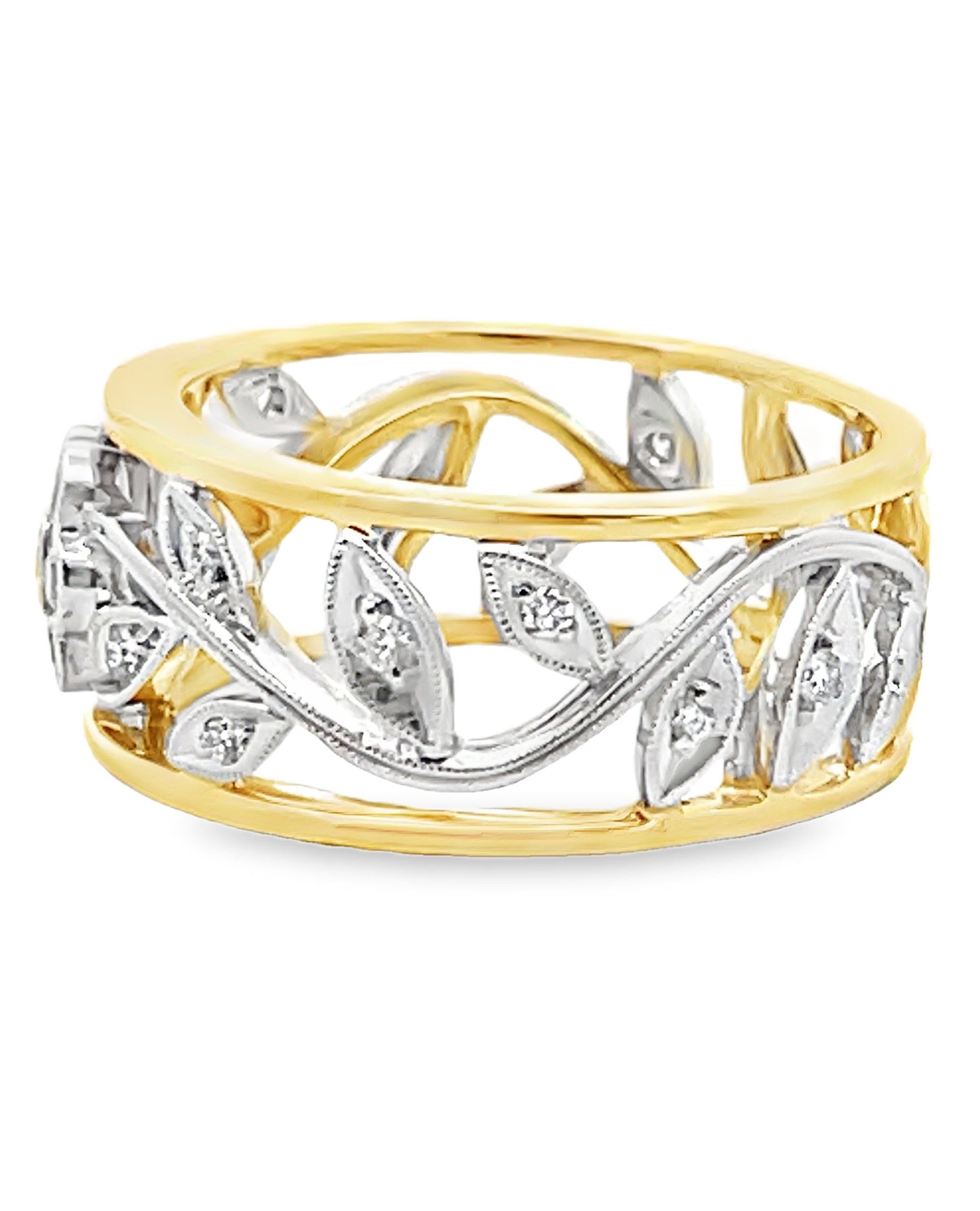 Simon G. MR1000 18K Two Tone Gold White & Yellow Diamond Floral Ring