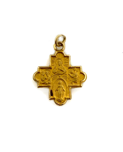 14K Yellow Gold Four Way Cross Medal