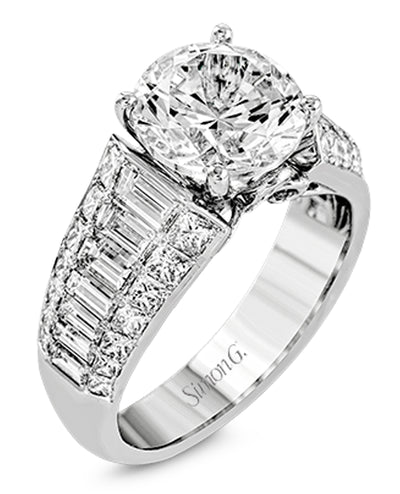 Simon G. MR2534 18K White Gold Engagement Ring with Baguette Diamonds 1.11 Carats and Princess Cut Diamonds 0.99 Carats