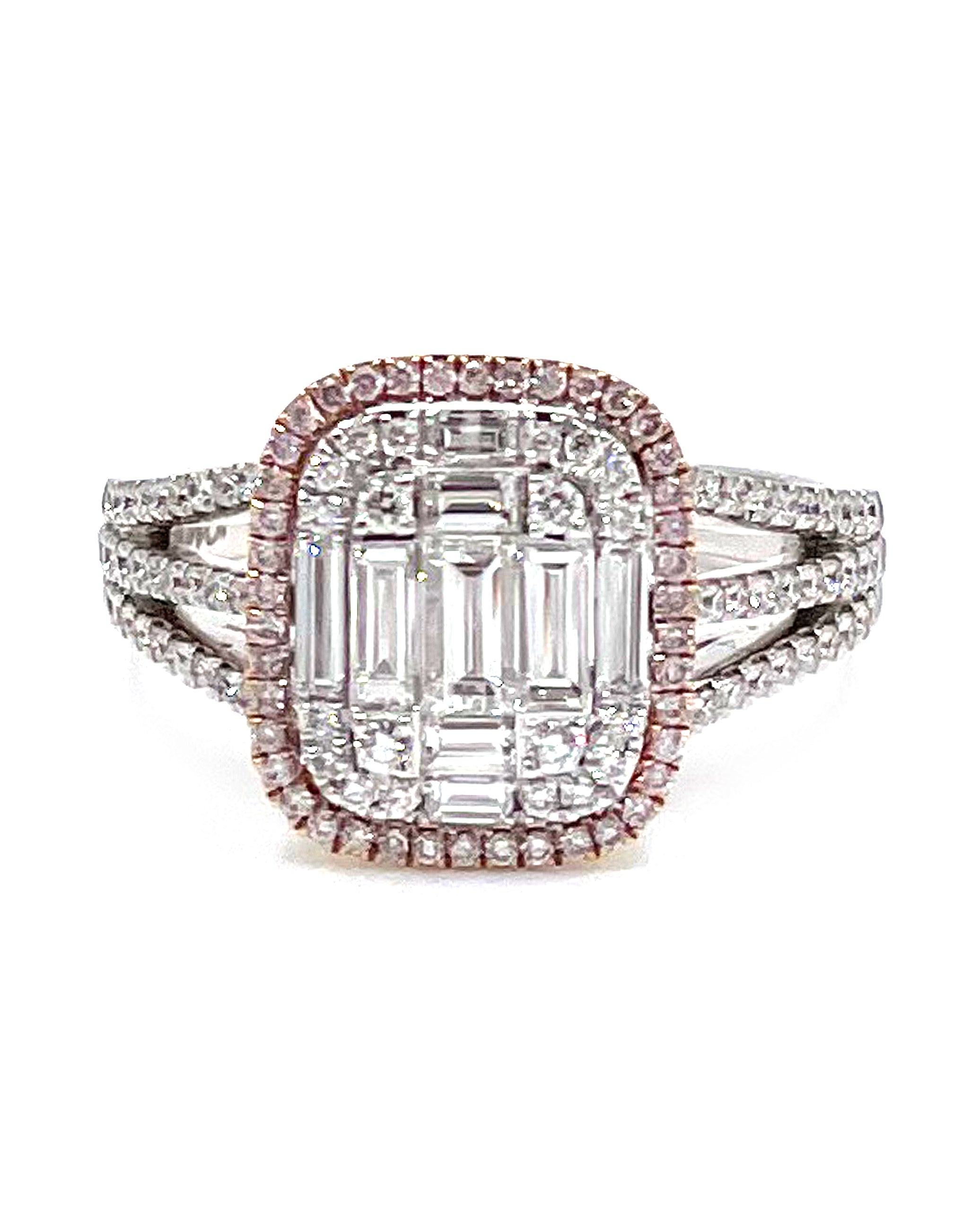 Pink Diamond Ring with Multi Row Shank in 18K White and Rose Gold