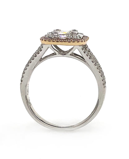 Simon G. MR2627 Pink Diamond Ring with Multi Row Shank in 18K White and Rose Gold