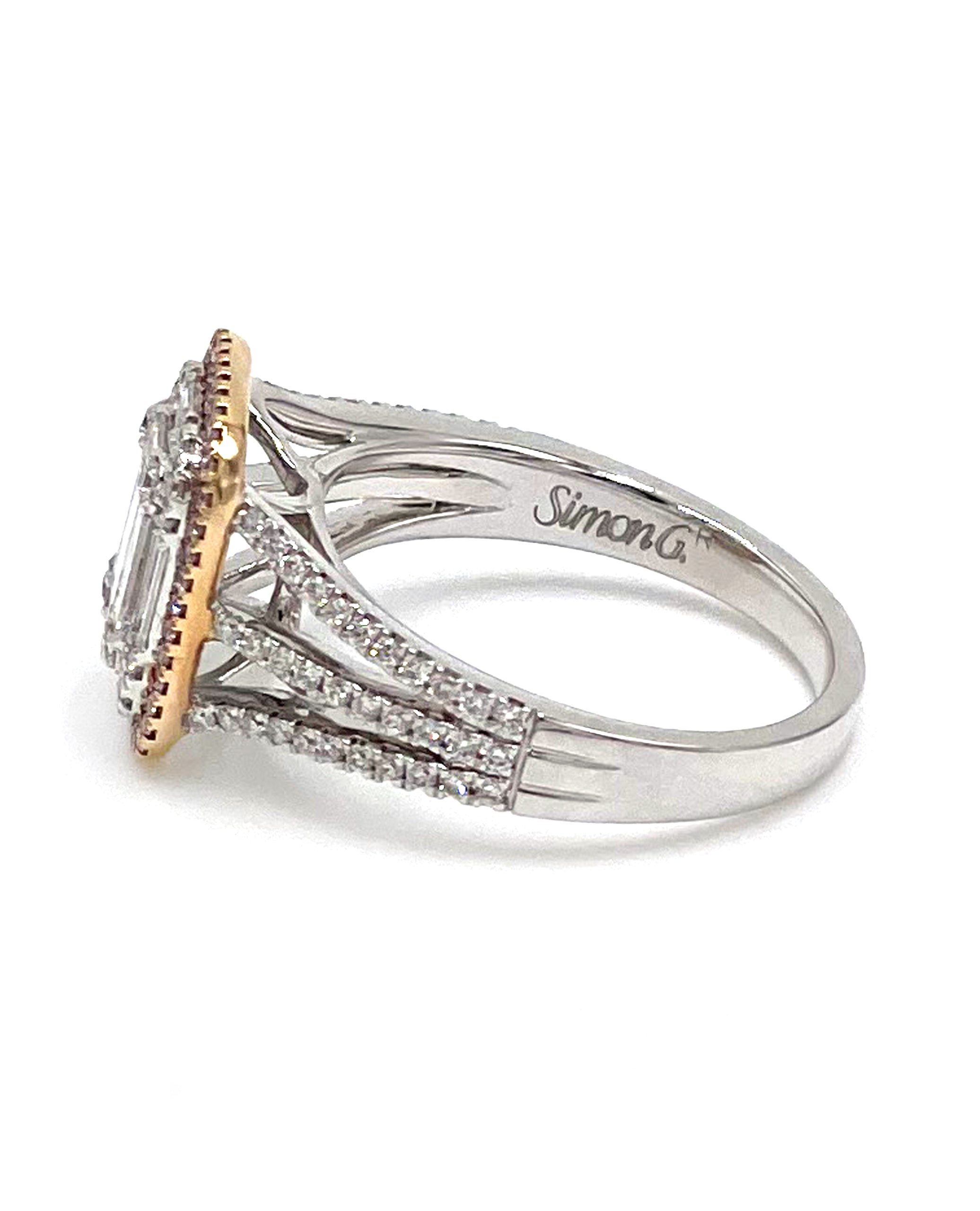 Simon G. MR2627 Pink Diamond Ring with Multi Row Shank in 18K White and Rose Gold