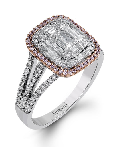 Pink Diamond Ring with Multi Row Shank in 18K White and Rose Gold