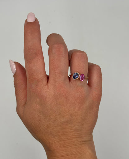 Meira T 1R4791/P 14K Rose Gold Asymmetric Ring with Pink & Blue Sapphires