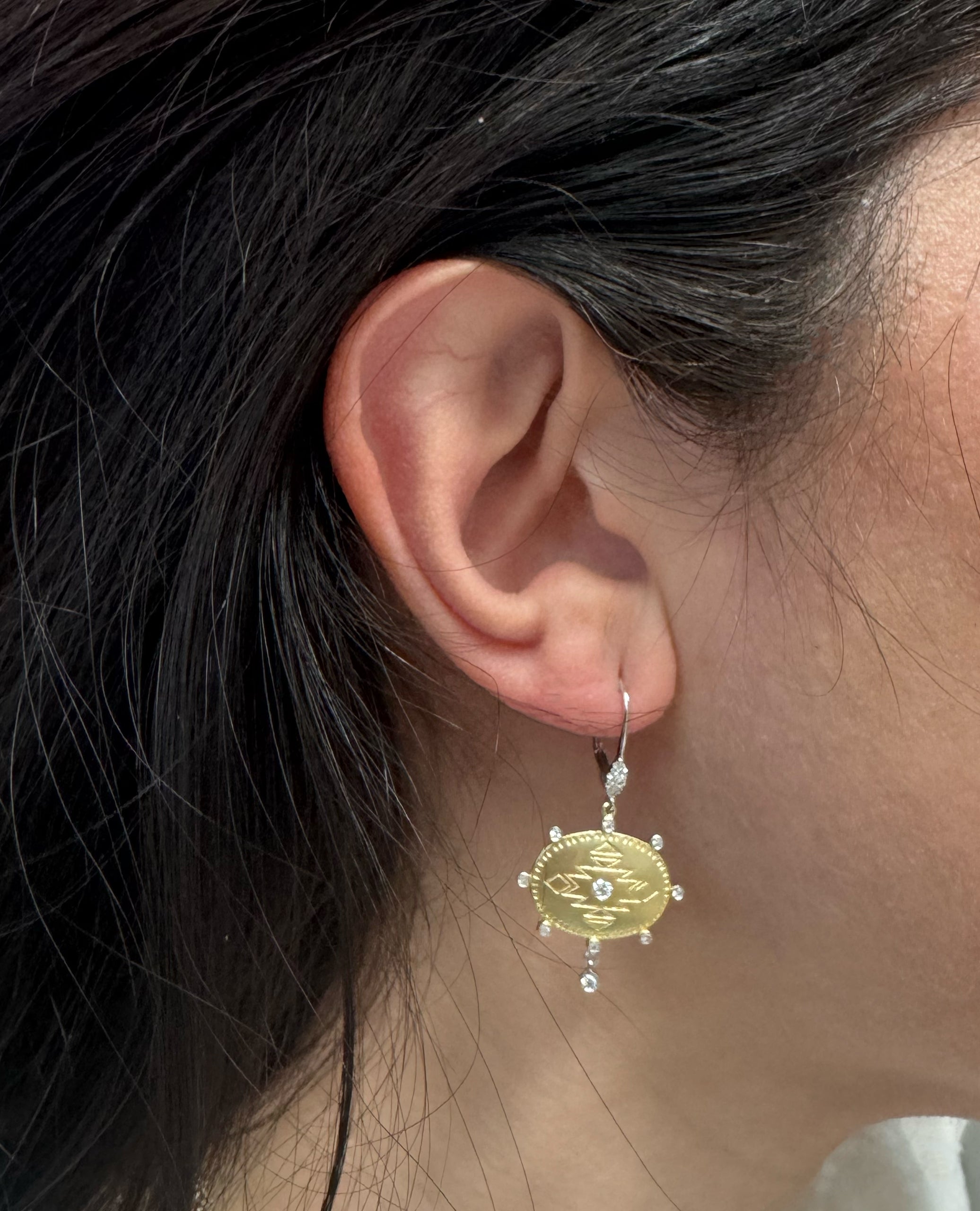 Meira T E10425/TY 14K Two Tone Gold Tribal Diamond Earrings