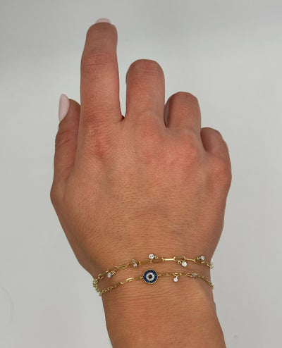 Meira T 1B7499 14K Yellow Gold Paperclip Chain Evil Eye Bracelet