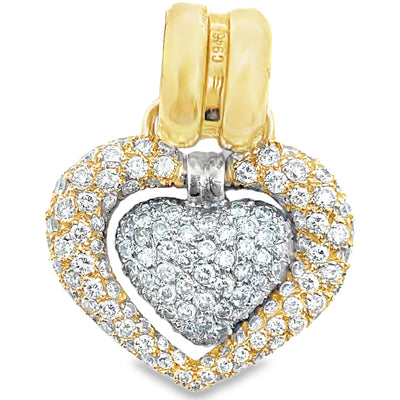 Pre-owned 18K Two Tone Gold Diamond Heart Pendant Approximately 2.50 Carats