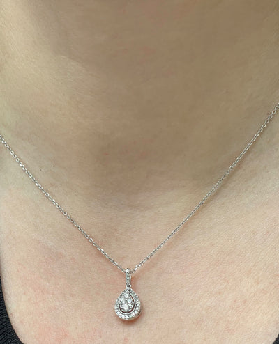 14K White Gold Diamond Necklace with Pear Shaped Pendant 0.25 Carats Total