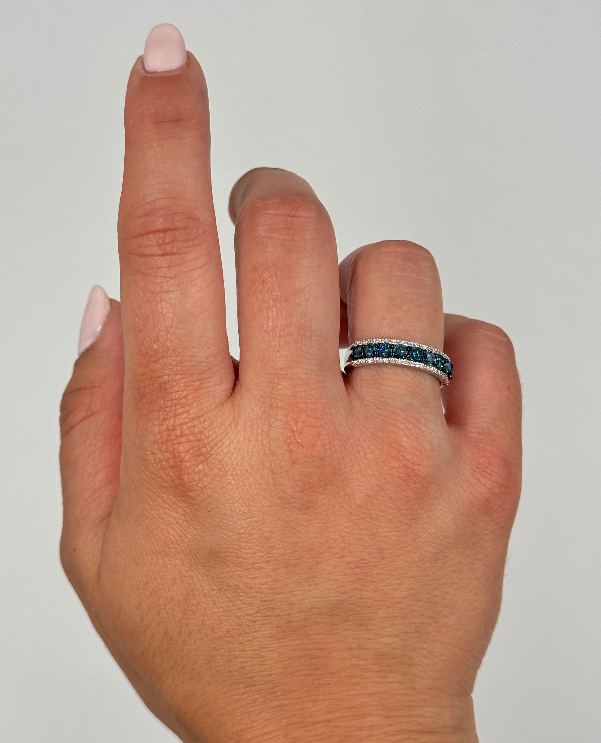 Allison Kaufman 14K White Gold Diamond Band with Blue Diamonds- Size 7