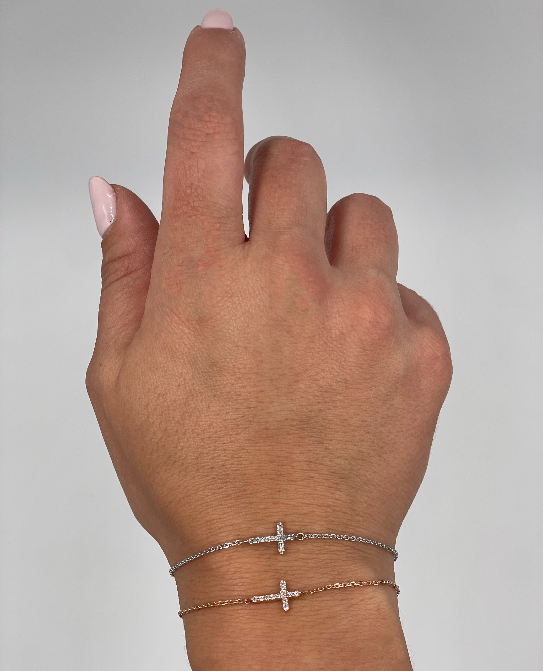 14K White Gold Diamond Cross Bracelet