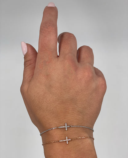 14K White Gold Diamond Cross Bracelet