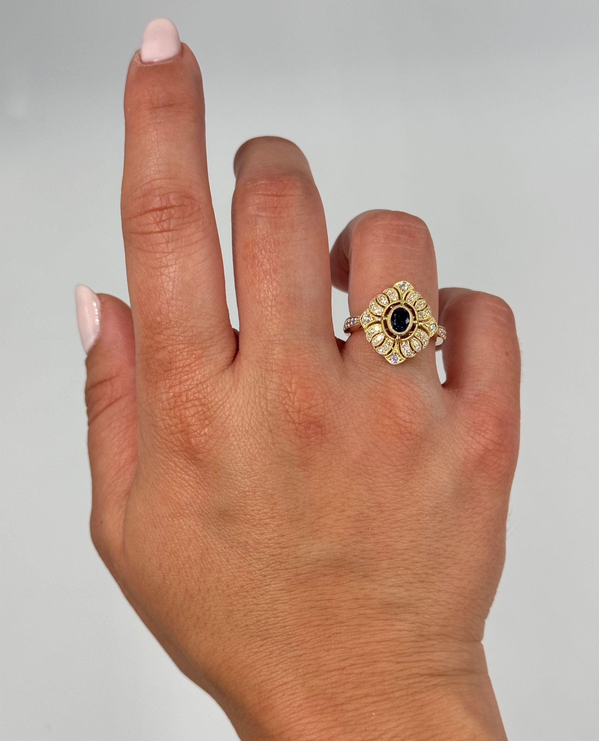 Allison Kaufman 14K Yellow Gold Fashion Ring with Blue Sapphire & Diamonds