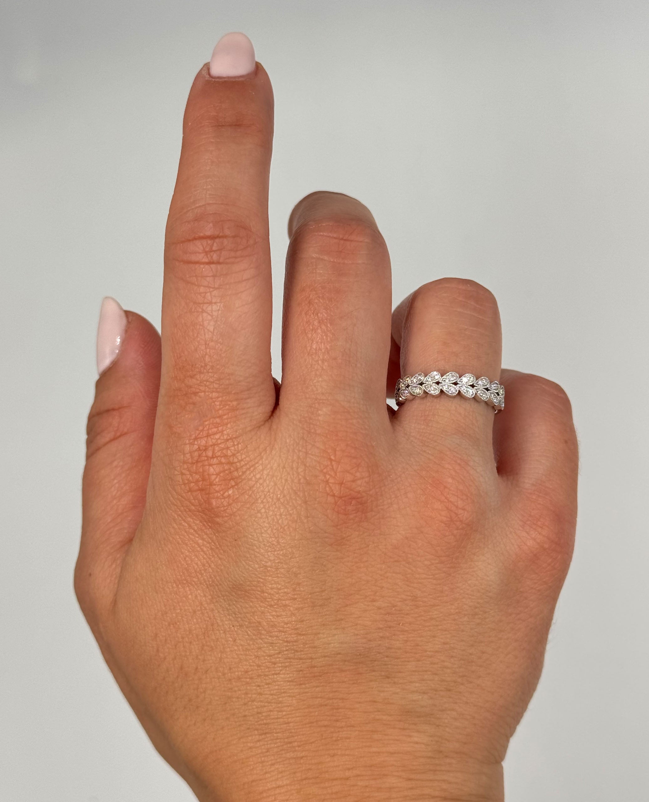 Allison Kaufman 14K White Gold Wedding Band with Diamonds- Size 7