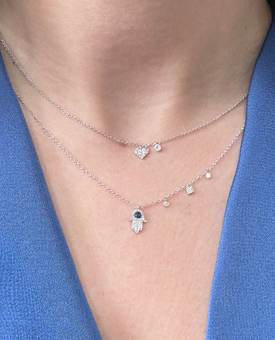 Meira T N12078 14K White Gold Diamond and Blue Sapphire Hamsa Necklace