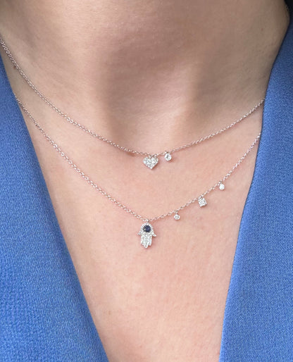 Meira T N12078 14K White Gold Diamond and Blue Sapphire Hamsa Necklace
