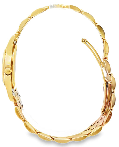 Pre-owned Movado 14K Yellow Gold, 18mm Black Dial with 14K Yellow Gold Band & Diamond Bezel