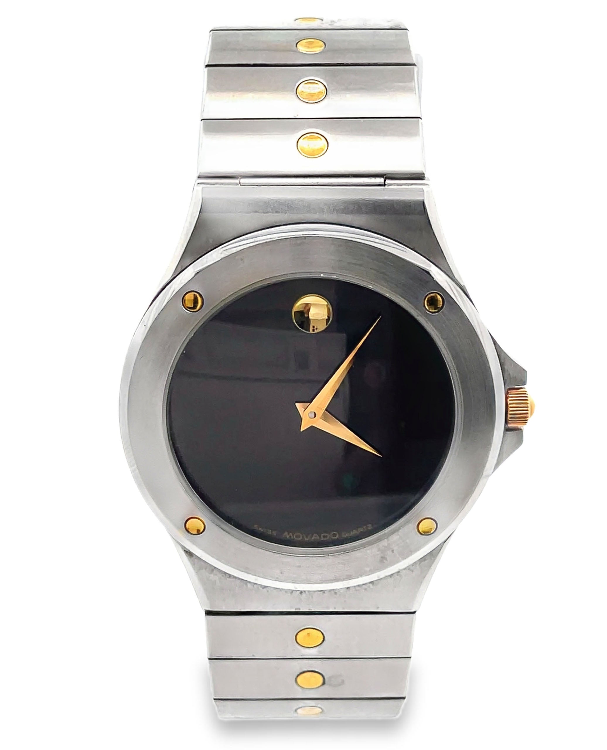 Pre-owned Movado Stainless Steel, 25mm Black Dial with Stainless Steel Band
