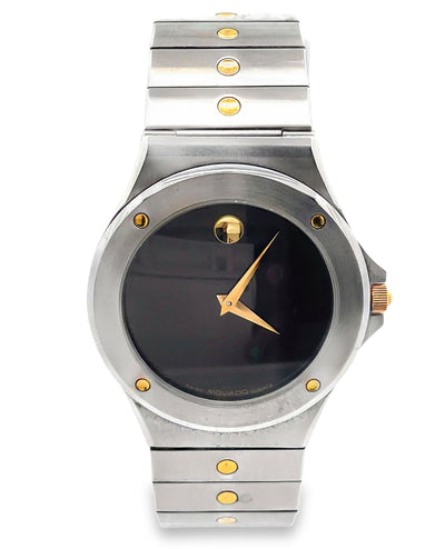 Pre-owned Movado Stainless Steel, 25mm Black Dial with Stainless Steel Band