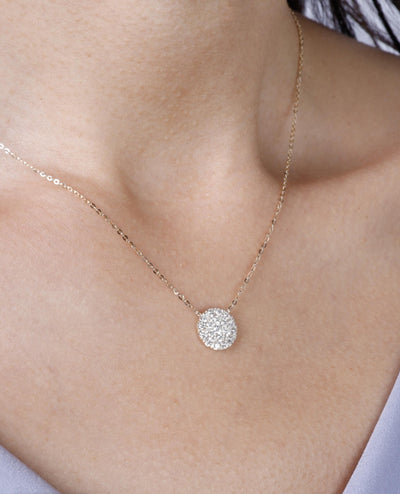 14K White Gold Pave Circle Diamond Necklace with Adjustable Length