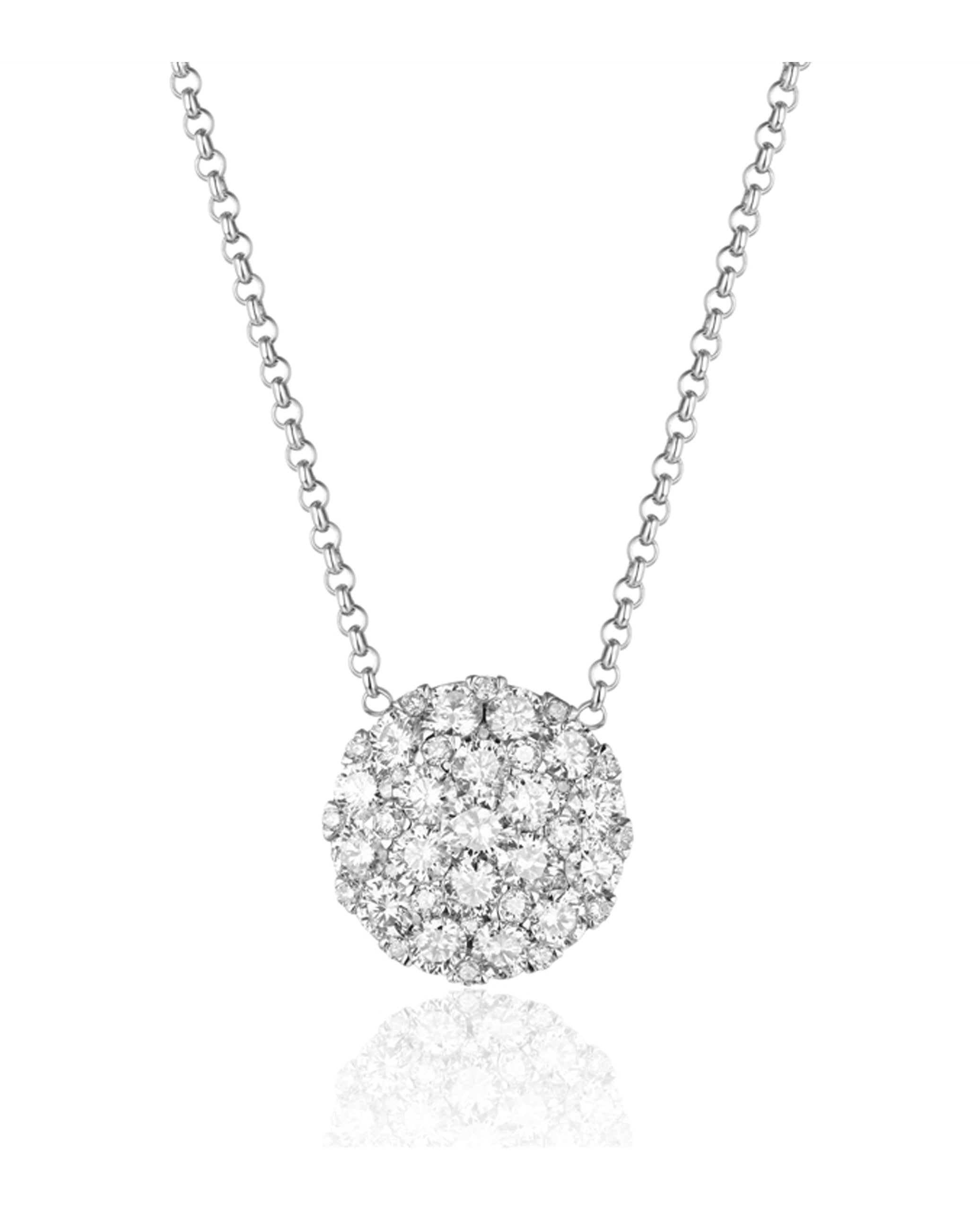 14K White Gold Pave Circle Diamond Necklace with Adjustable Length