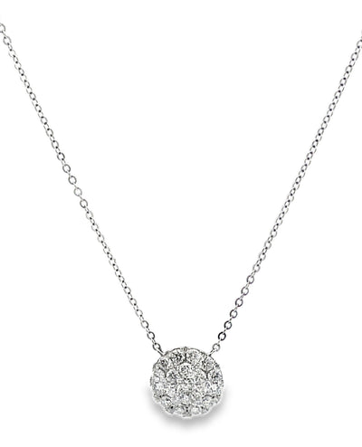 14K White Gold Pave Circle Diamond Necklace with Adjustable Length
