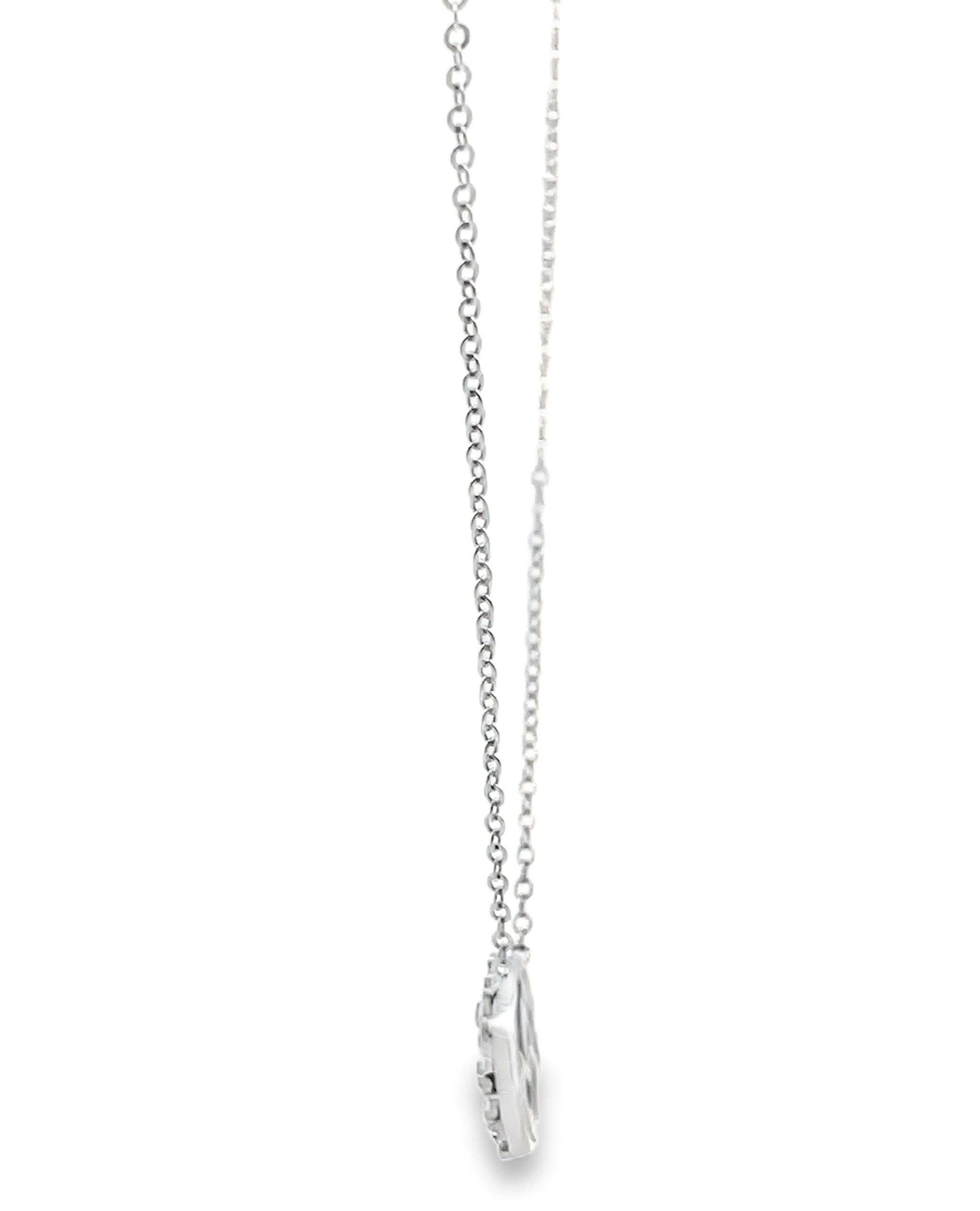 14K White Gold Pave Circle Diamond Necklace with Adjustable Length
