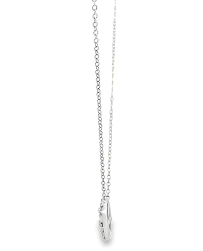 14K White Gold Pave Circle Diamond Necklace with Adjustable Length