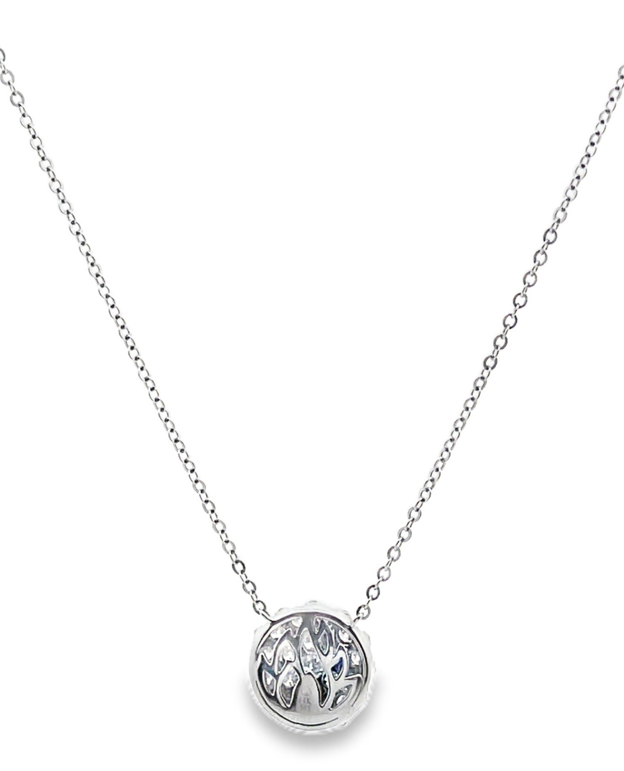 14K White Gold Pave Circle Diamond Necklace with Adjustable Length
