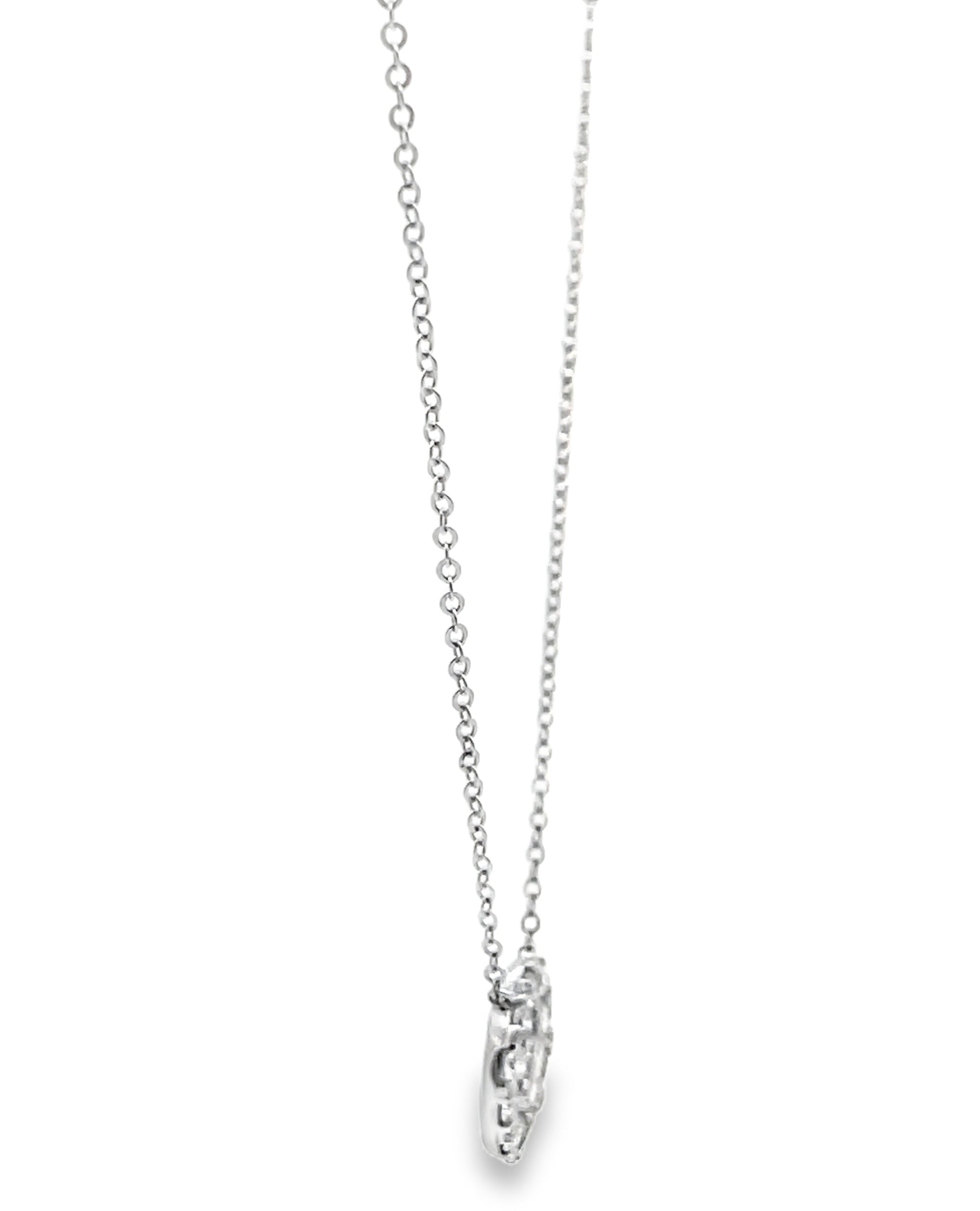 14K White Gold Pave Circle Diamond Necklace with Adjustable Length
