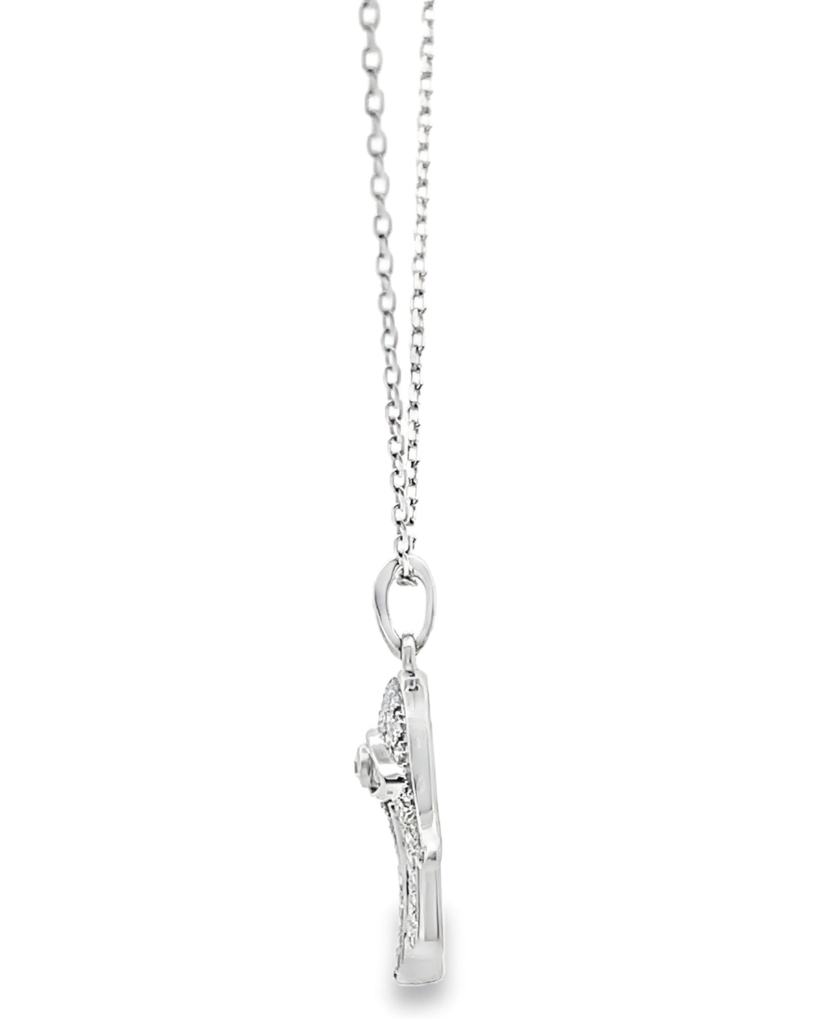 Hamsa Diamond Necklace 0.17 Carat with Evil Eye in 14K White Gold Freely Adjustable Length
