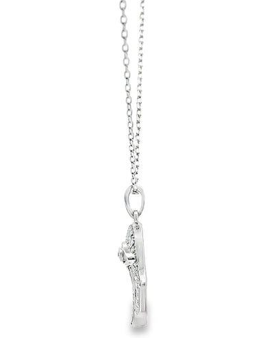 Hamsa Diamond Necklace 0.17 Carat with Evil Eye in 14K White Gold Freely Adjustable Length