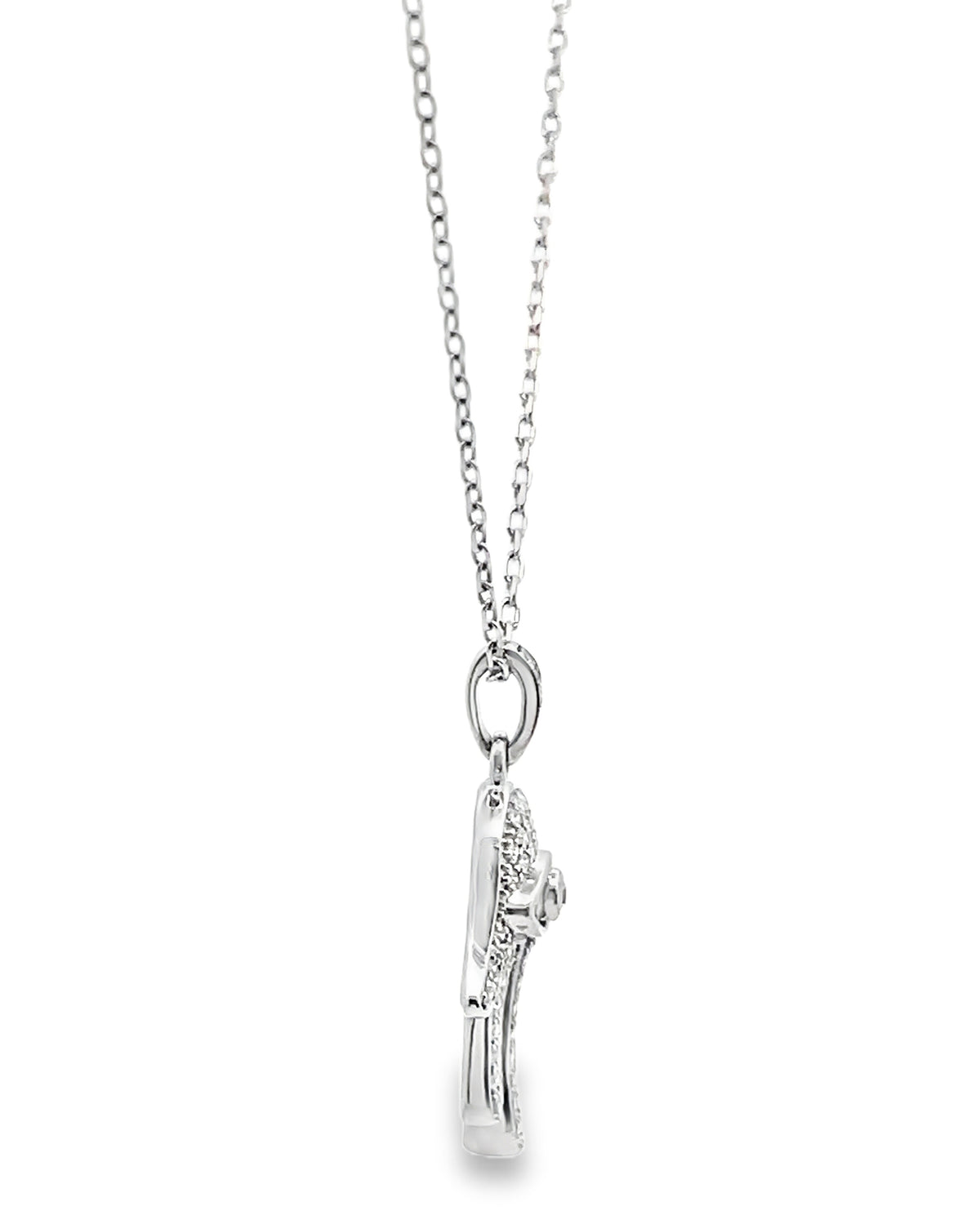 Hamsa Diamond Necklace 0.17 Carat with Evil Eye in 14K White Gold Freely Adjustable Length