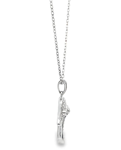Hamsa Diamond Necklace 0.17 Carat with Evil Eye in 14K White Gold Freely Adjustable Length