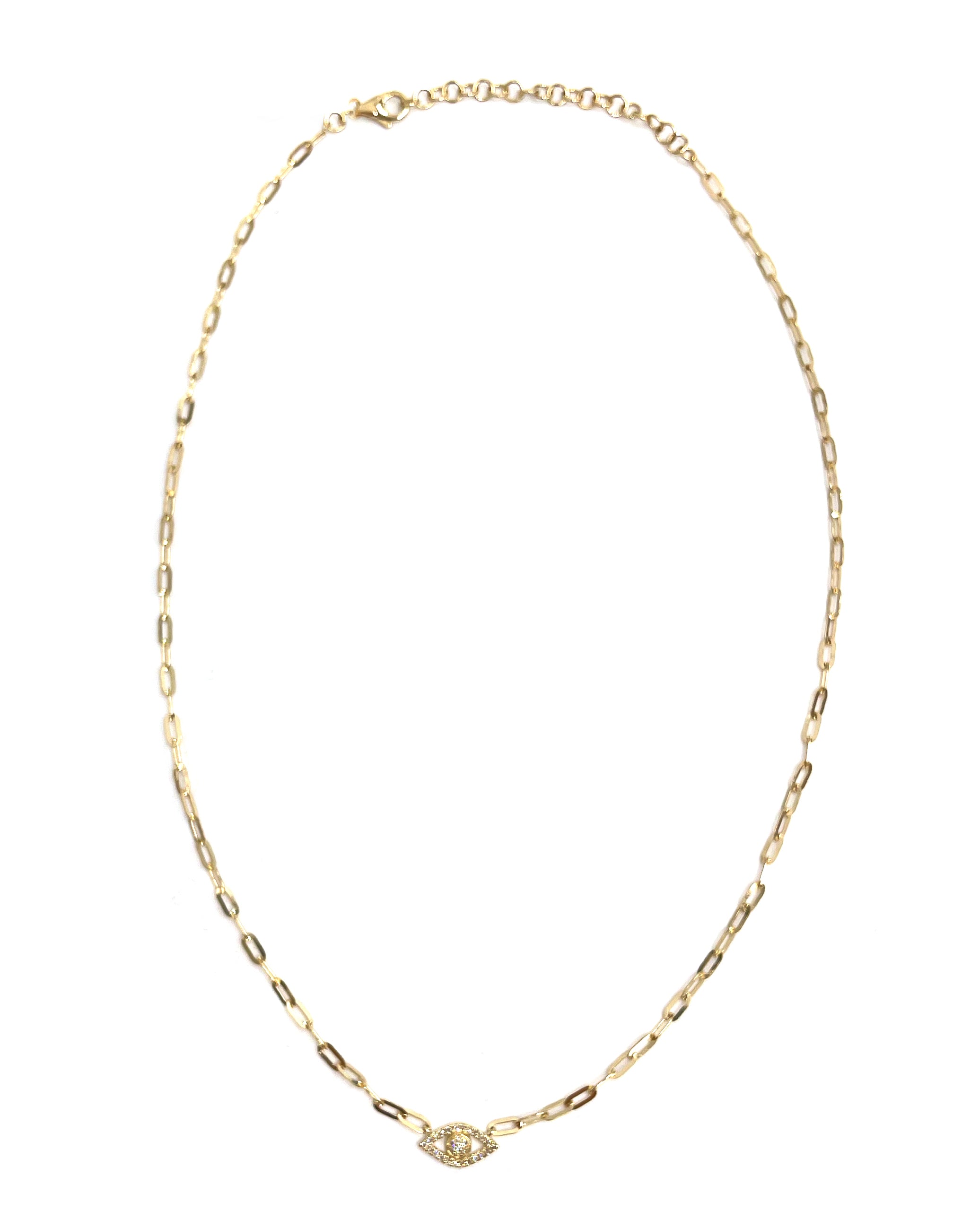 14K Yellow Gold Paperclip Evil Eye Necklace