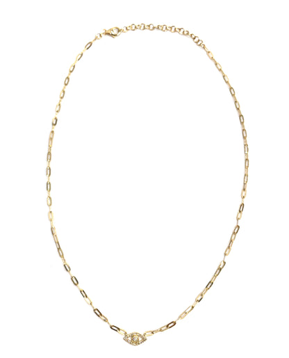 14K Yellow Gold Paperclip Evil Eye Necklace