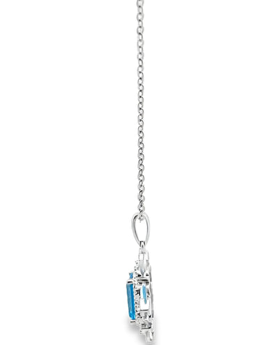 14K White Gold Vintage Inspired Necklace with Blue Topaz