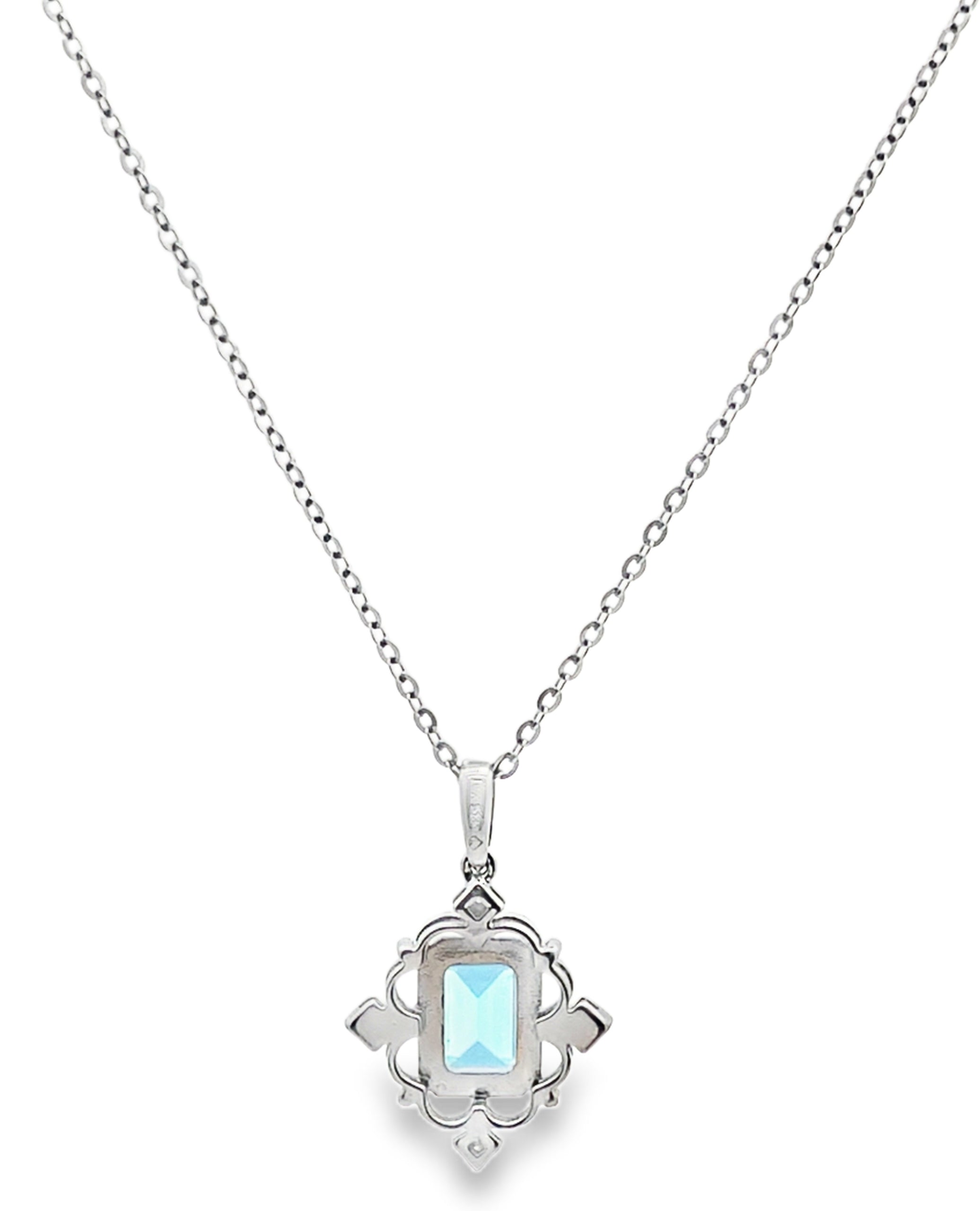 14K White Gold Vintage Inspired Necklace with Blue Topaz