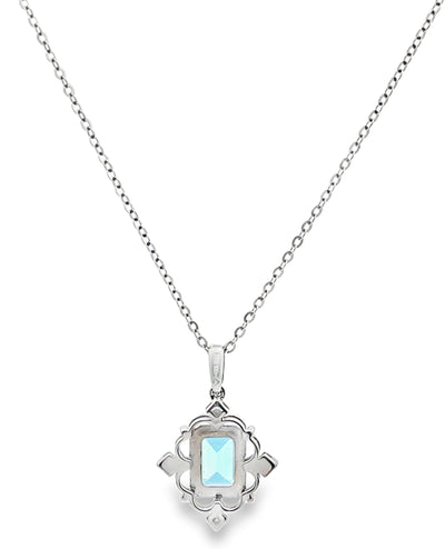 14K White Gold Vintage Inspired Necklace with Blue Topaz