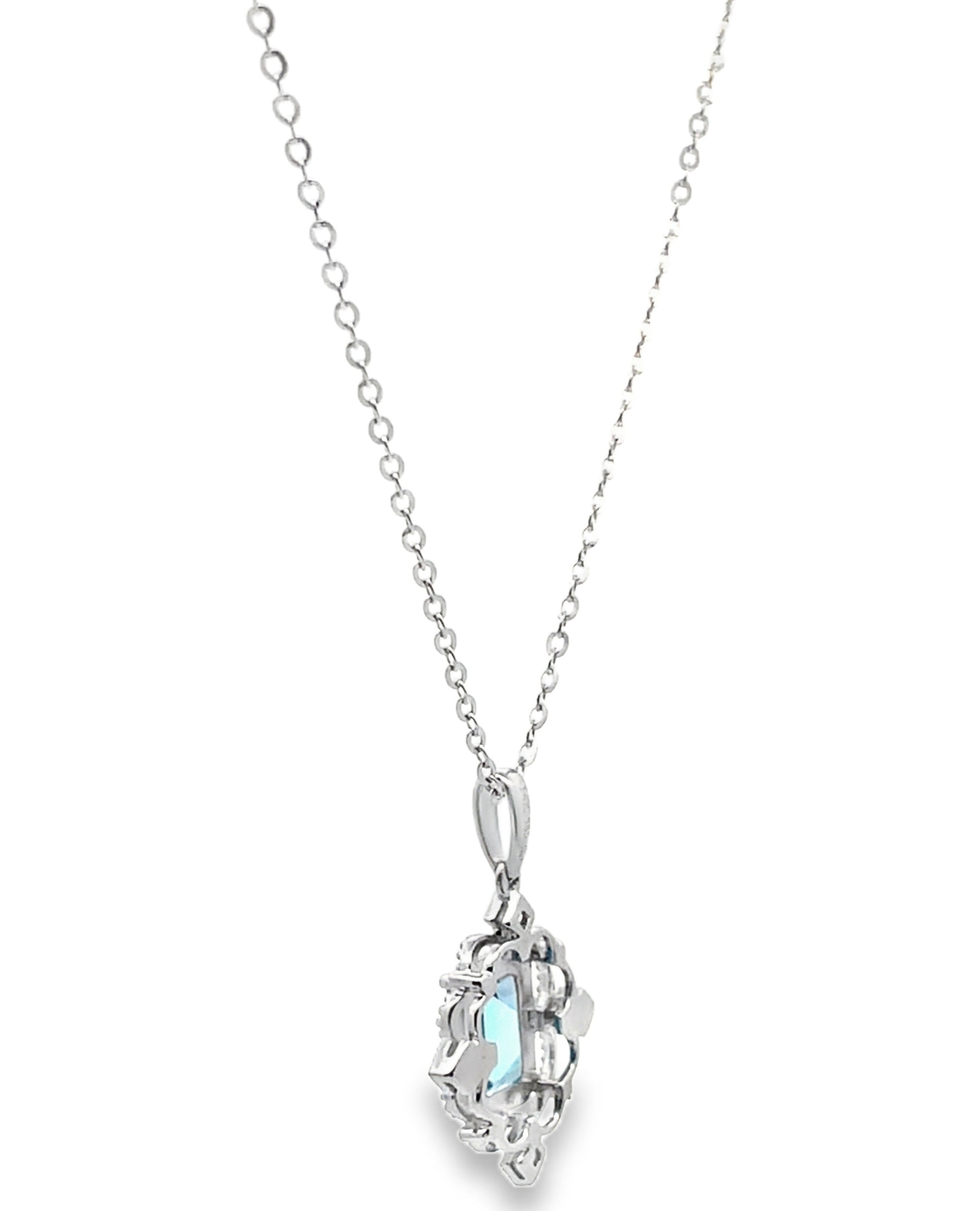 14K White Gold Vintage Inspired Necklace with Blue Topaz