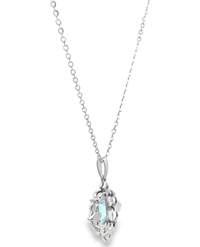 14K White Gold Vintage Inspired Necklace with Blue Topaz